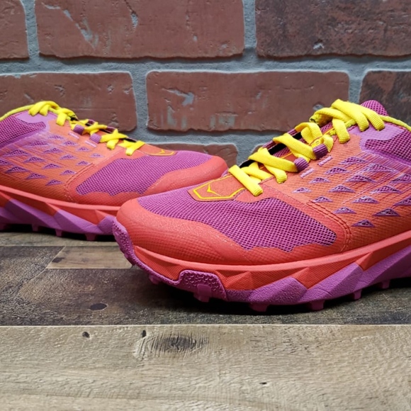 Hoka One One Pink and Orange Athletic Shoes - Picture 3 of 7